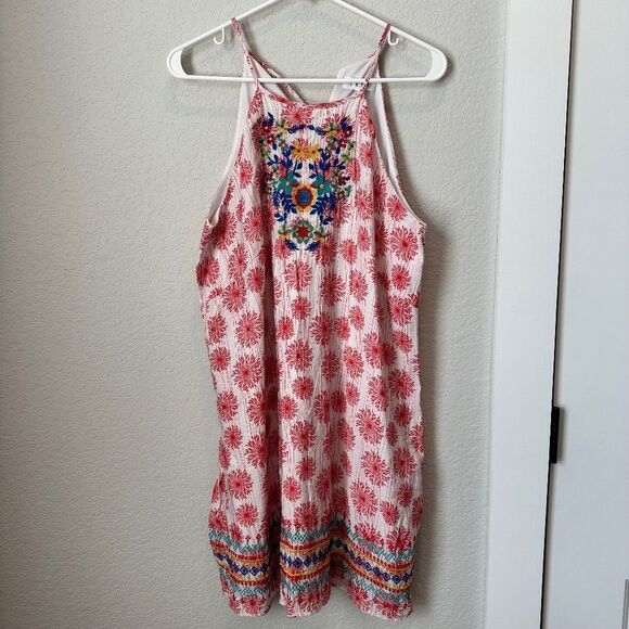THML Red & White Floral Embroidered Sleeveless Mini Dress - Size Large - EUC - Picture 1 of 7